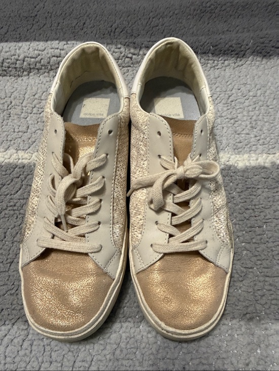 Dolce Vita Shoes - Dolce Vita Metallic Gold and Cream Lace-Up Sneakers